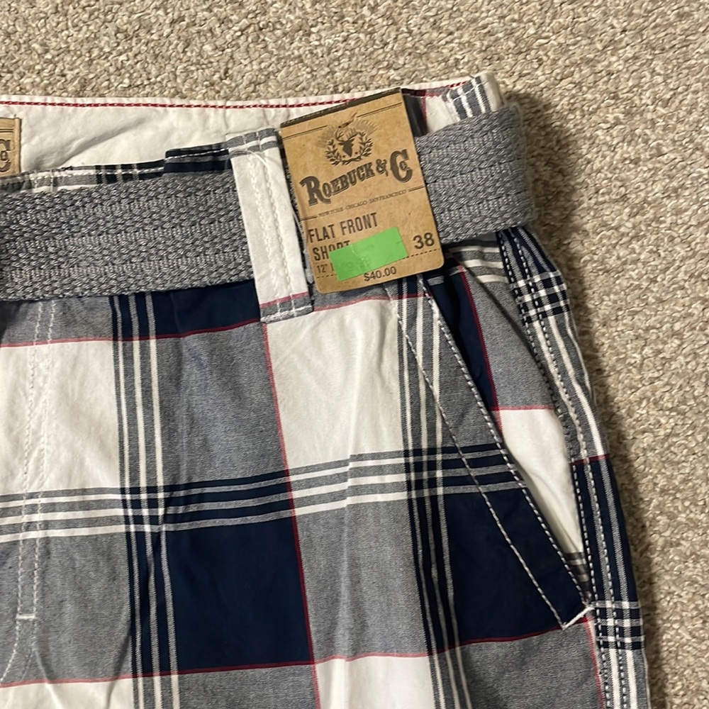 Host Pick! NWT Men’s Roebuck & Company Navy and White Plsid Shorts SZ 38 - Picture 2 of 9